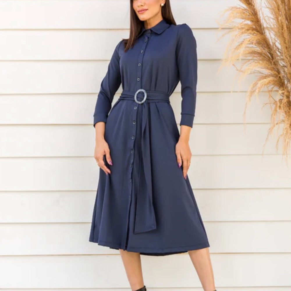 Elegant Navy Blue Midi Dress
